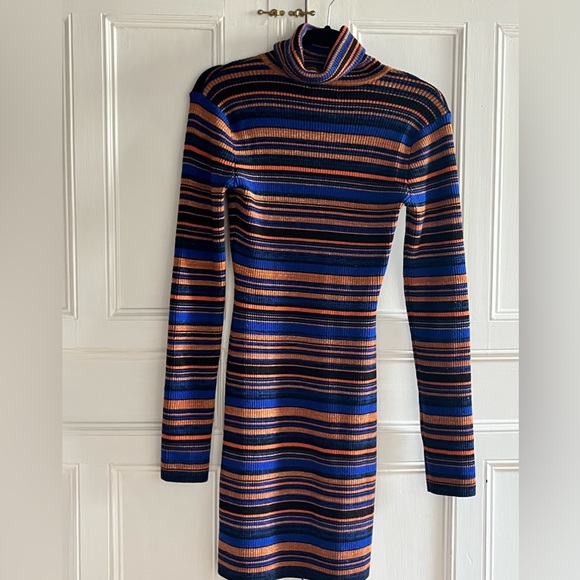 majorette - blue and orange stripe and sparkle long sleeve turtleneck dress - Picture 5 of 7